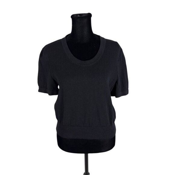 St. John Wool Blend Knit Cropped Short Sleeve Blouse - Women’s S - Picture 1 of 8